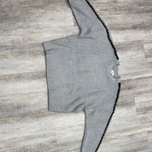 Elan Gray Sweater with Black Trim
